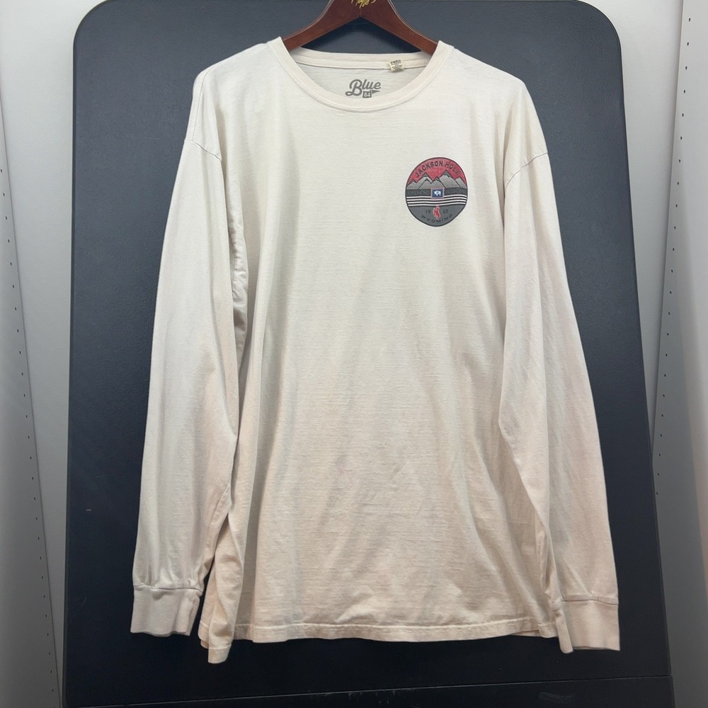Blue 84 Jackson Hole Wyoming Graphic Long Sleeve T-Shirt Mens XL Cotton Cream